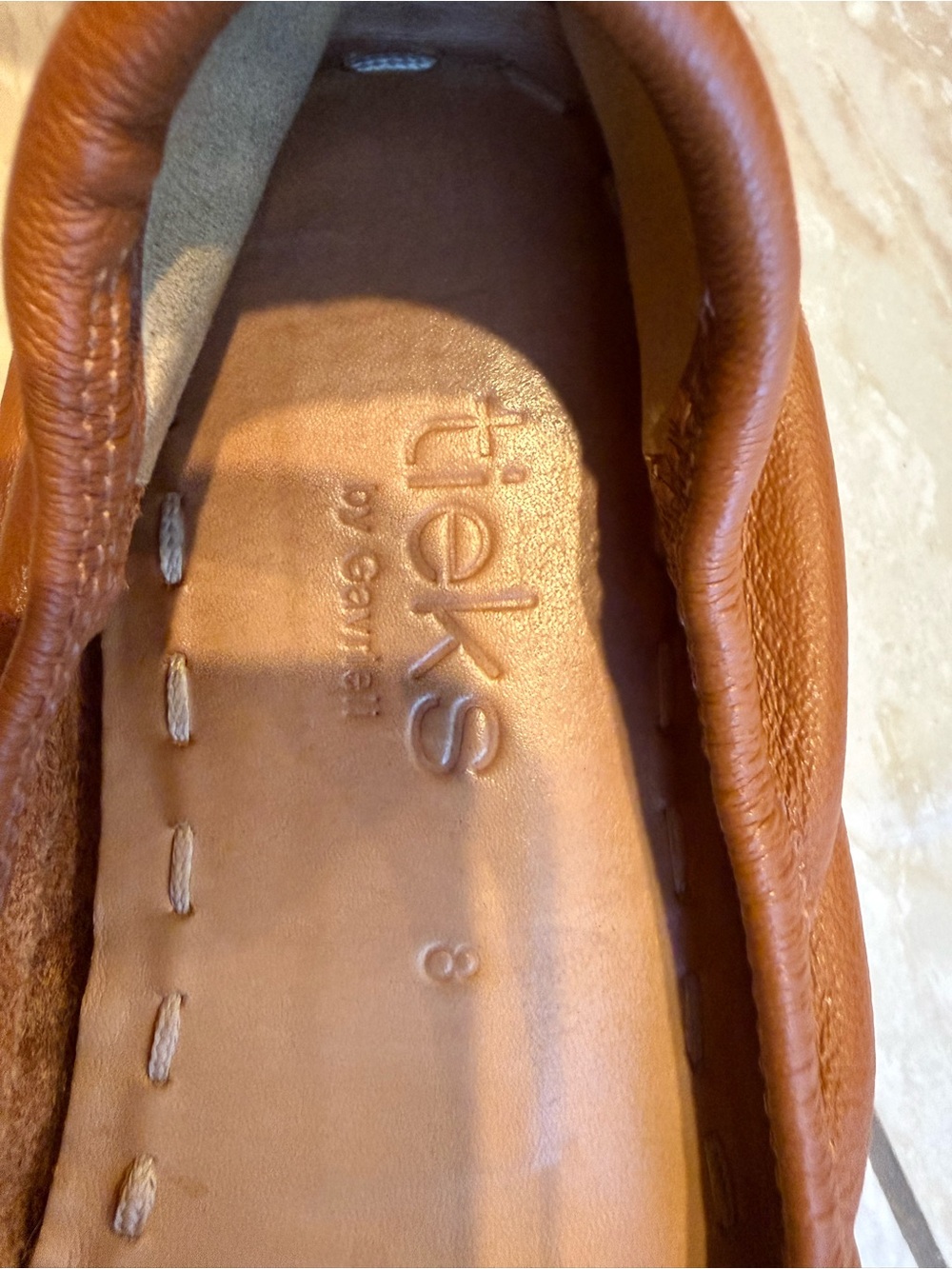 Tieks Brown Leather Ballet Flats with Teal Heel Tab - Picture 5 of 5